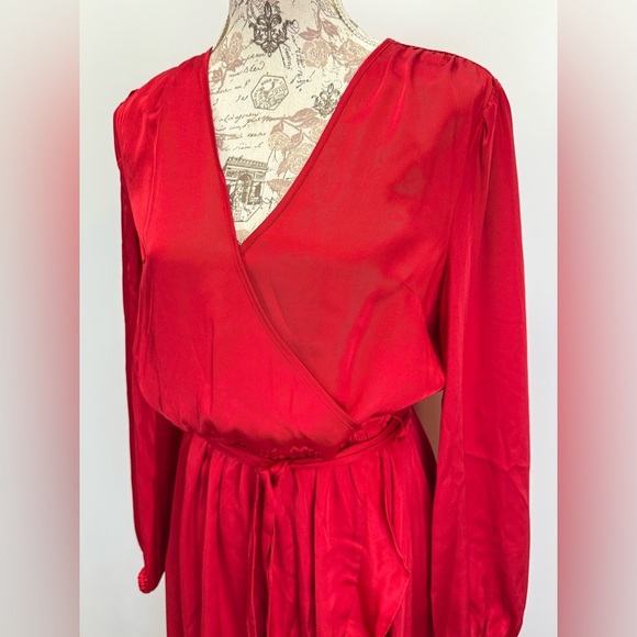 INC International Concepts Cranberry red surplice ruffle hem midi dress size M - Picture 5 of 16